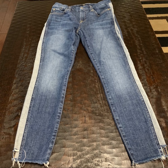 7 for all mankind blue skinny denim cropped tuxedo striped jeans Size 24 - Picture 6 of 15